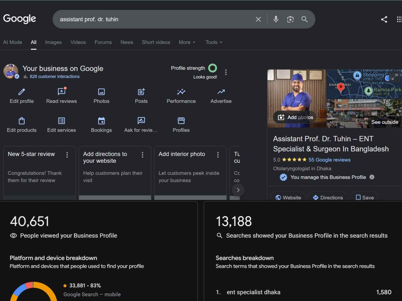 Assistant Prof. Dr. Tuhin — Google Business Profile — 40,651 views, 5.0 stars